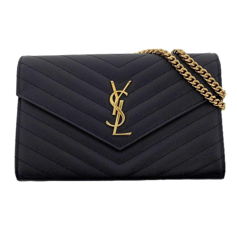 SAINT LAURENT Monogram Chain Wallet Shoulder Bag Calfskin Black